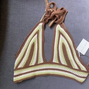 NWT Darah Dahl Nina Crochet Knit Halter Top Sz M/L
